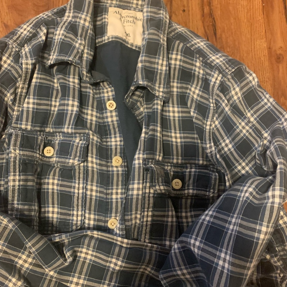 Dark blue plaid Abercrombie and Fitch button down long sleeve  XXL men’s shirt